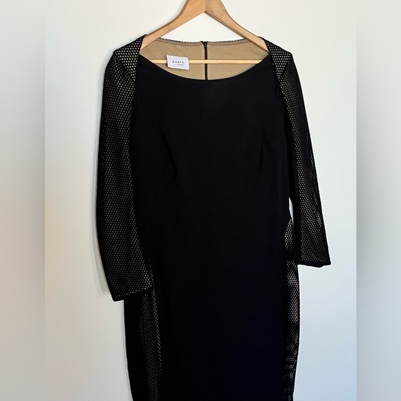 Akris Punto Women's Sz 10 Long Sleeve Netted Mesh Lined Sheath Midi Dress Black - Picture 3 of 10